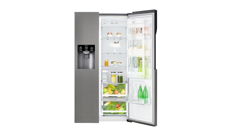 LG Side-by-Side mit Door-in-Door® | Eis-, Crushed Ice- und Wasserspender | 606 Liter Kapazität | Energieeffizienzklasse F | Interner Wassertank 4L | Dark Graphite | GSJ361DIDV , GSJ361DIDV